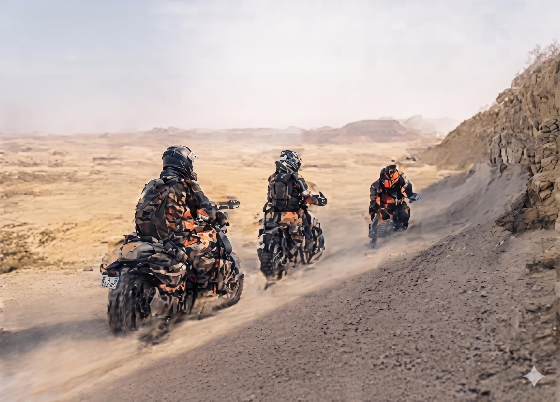 Motards roulant dans le désert